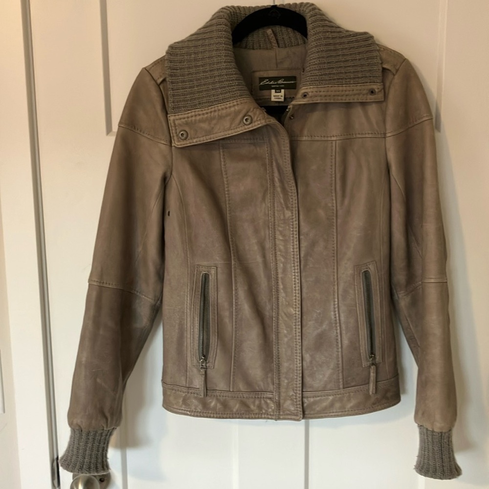 Eddie Bauer Grey Leather Bomber Jacket XS